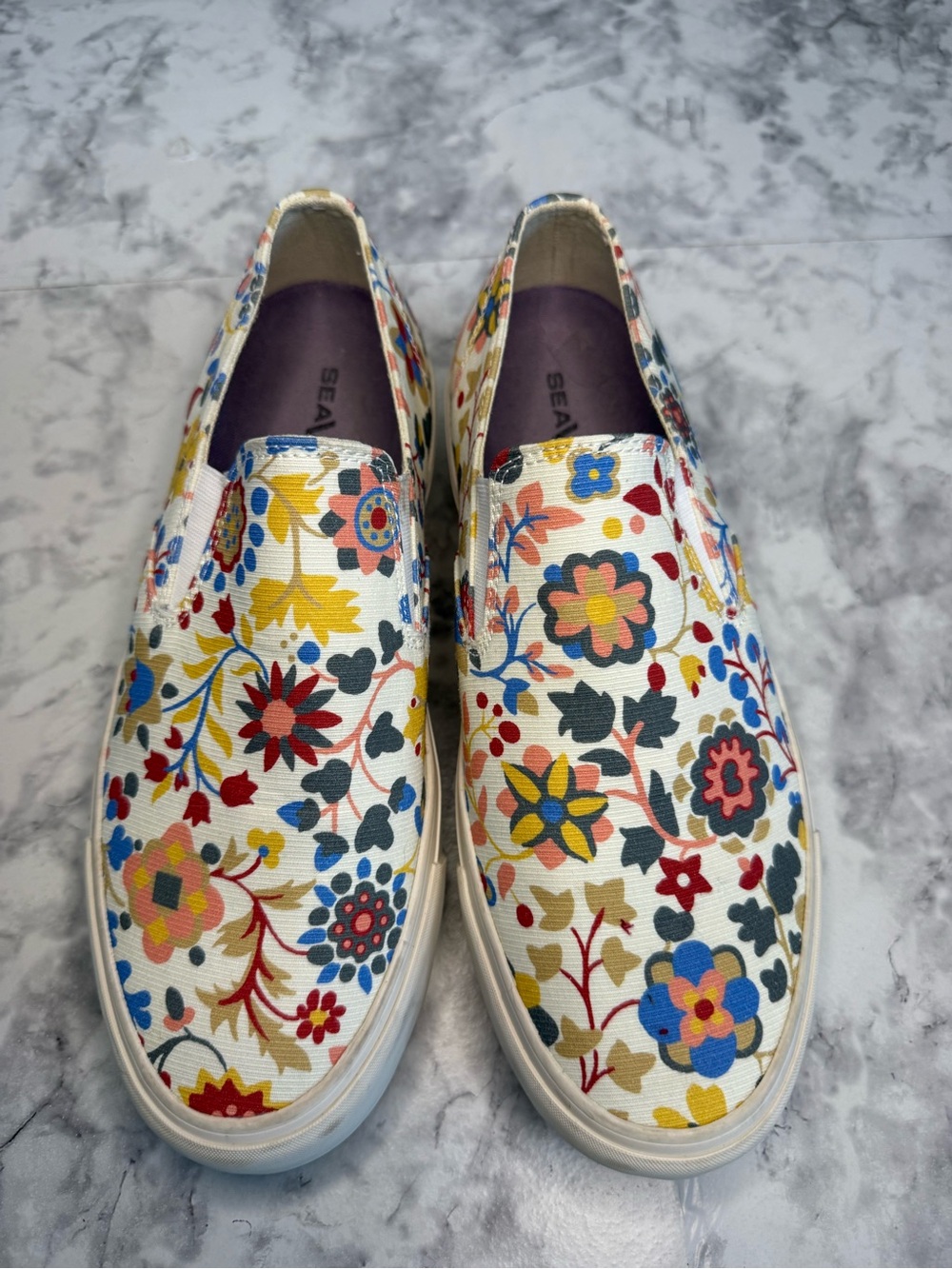 SeaVees Baja Platform Floral Canvas Slip-On Sneakers - White Multi Ribbed Cotton